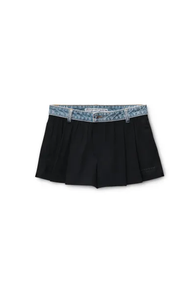 DENIM WAISTBAND MID-RISE SHORT