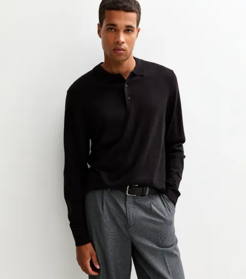 Women's Black Regular Long Sleeve Polo Top