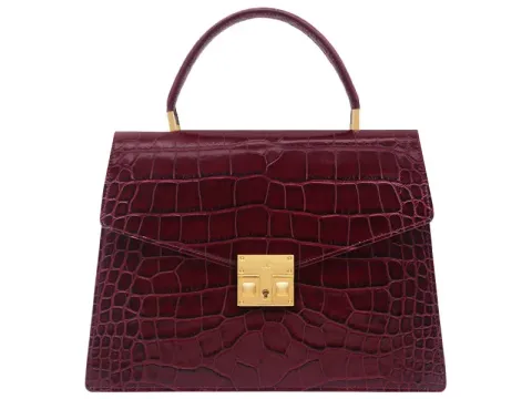 Odette Large Orinoco 'Croc' Print Calf Leather Handbag - Wine - 2