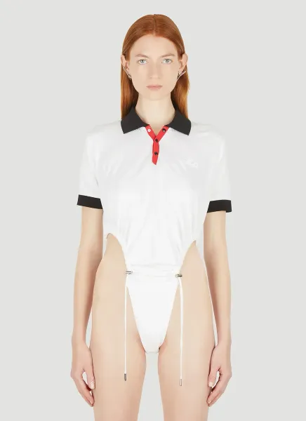 Ruched Polo Collar Bodysuit