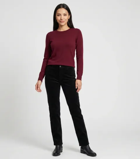 Gini London Women's Black Corduroy Tapered Leg Trousers