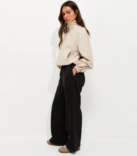 Women's Petite Black Cotton Rich Wide Leg Joggers