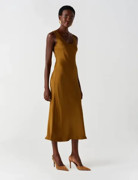 Ghost Satin V Neck Midaxi Cami Slip Dress Medium Green