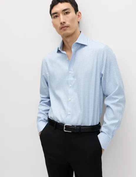 M&S SARTORIAL Regular Fit Egyptian Cotton Check Shirt Blue Mix