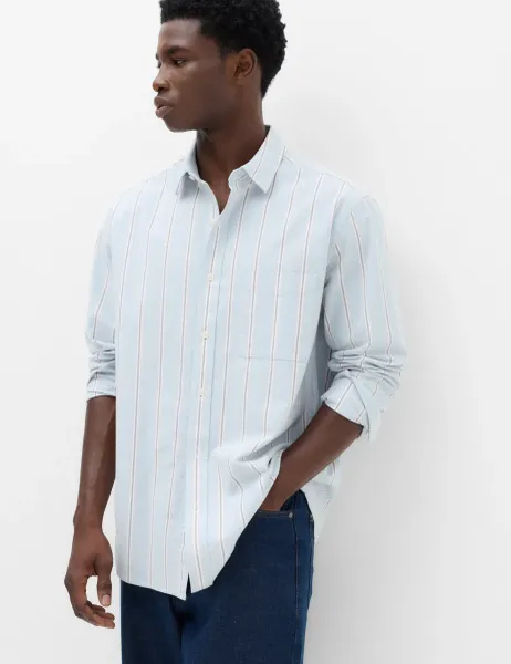 Marks & Spencer Relaxed Fit Cotton Rich Striped Oxford Shirt Blue Mix