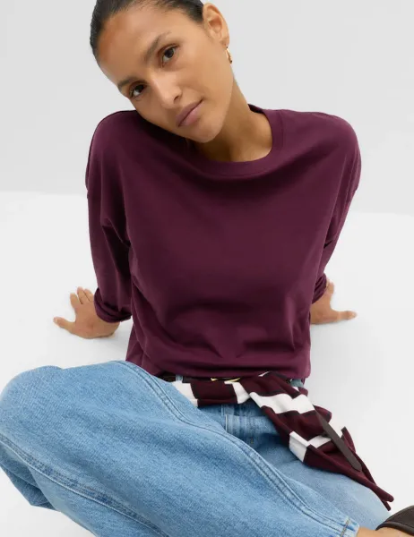 Marks & Spencer Pure Cotton Relaxed Top Dark Mulberry