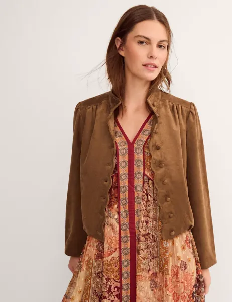 Monsoon Faux Suede Jacket Brown