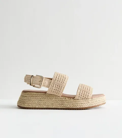 Women's Off White Raffia Look Flatform Sandals