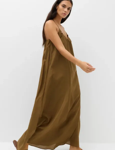 Marks & Spencer Pure Cotton Beaded Strappy Beach Dress Khaki