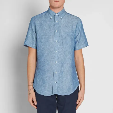 Short Sleeve Linen Chambray Shirt