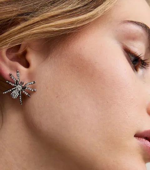 New Look Silver Tone Spider Stud Embellished Earrings