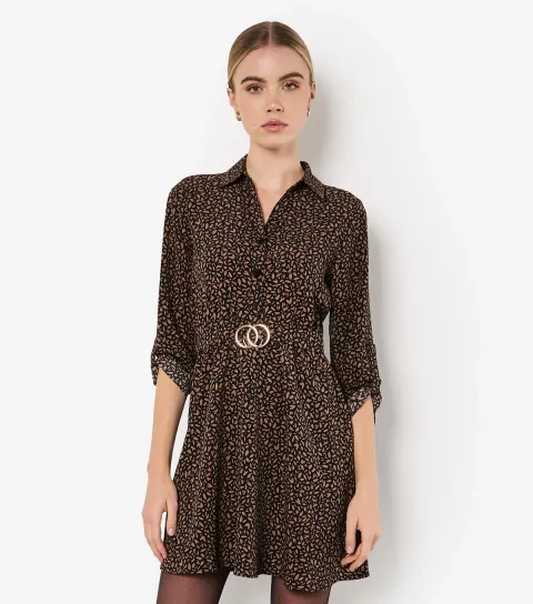 Women's Brown Petal Circle Belt Dress