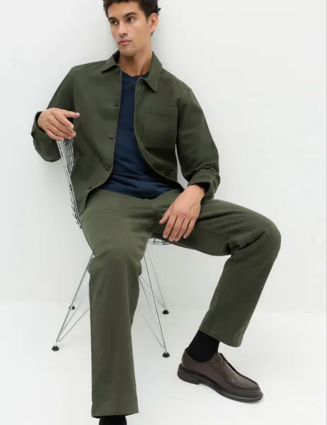 Marks & Spencer Tapered Fit Elasticated Waist Trousers Dark Khaki