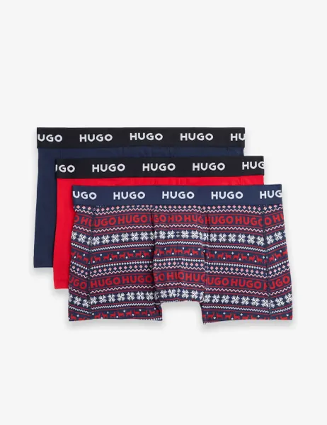 HUGO 3 Pack Cotton Rich Fair Isle Christmas Trunks Multi