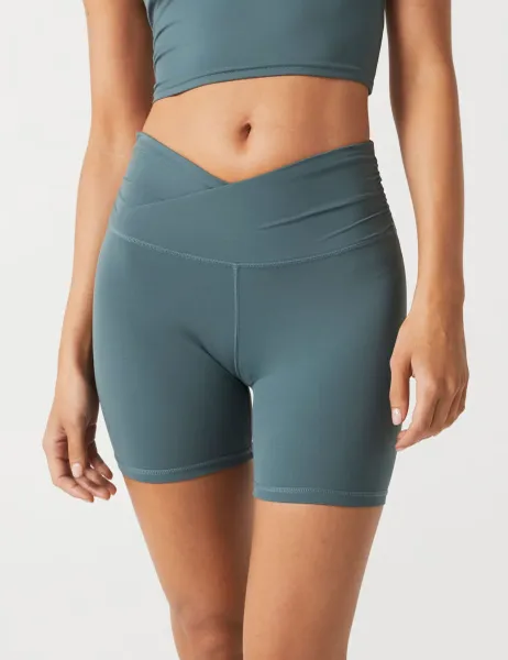 Lilybod Addison High Waisted Wrap Waistband Shorts Medium Green