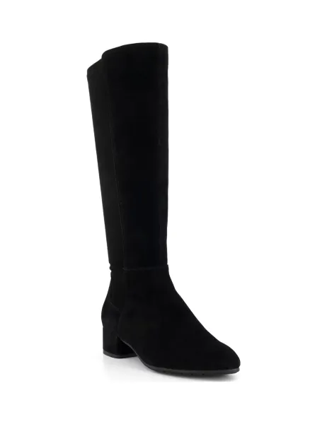 Dune London Suede Block Heel Knee High Boots Black