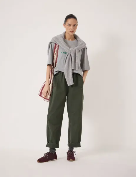 HUSH Jack Barrel Leg Pull On Trousers Dark Khaki