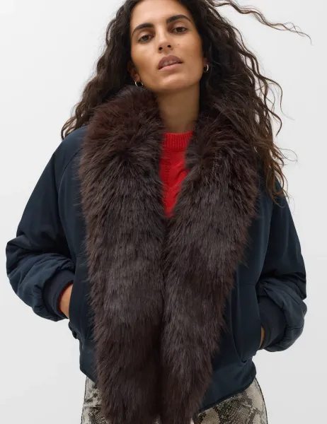 Marks & Spencer Faux Fur Scarf Flight Bomber Jacket Midnight Navy