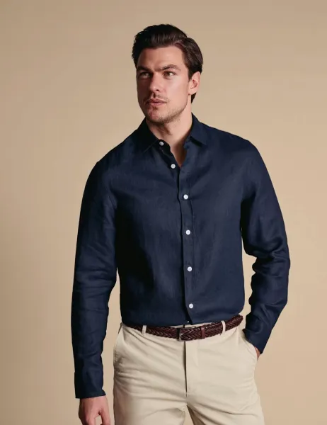Charles Tyrwhitt Slim Fit Pure Linen Shirt Navy