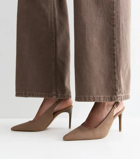 Women's Light Brown Faux Suede High Stiletto Slingback Pumps Vegan