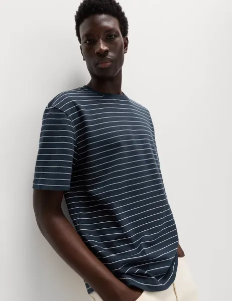 Marks & Spencer The Ultimate Cotton Rich Breton T-Shirt Navy Mix