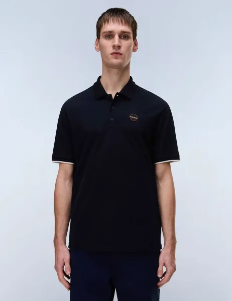 Napapijri Pure Cotton Badge Polo Shirt Dark Navy