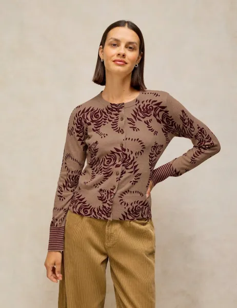 Pure Cotton Patterned Cardigan Natural Mix