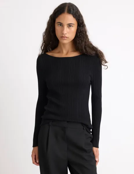 Albaray Ribbed Slash Neck Top Black