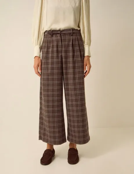 Checked Wide Leg Trousers Brown Mix