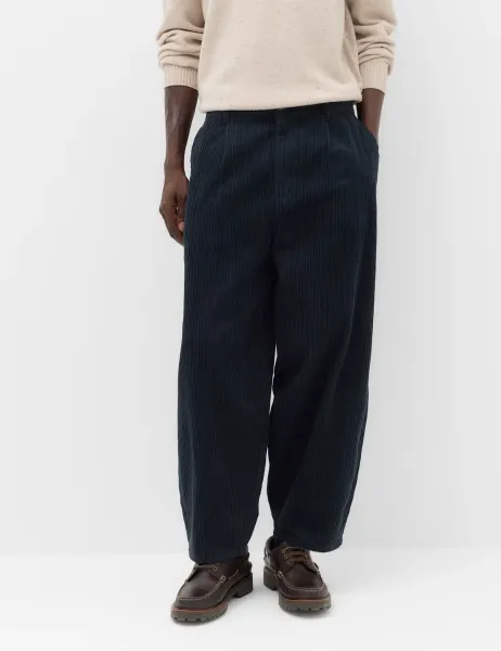 Marks & Spencer Barrel Fit Corduroy Trousers Navy
