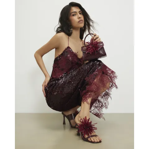 River Island Burgundy Croc Print Flower Clutch Bag