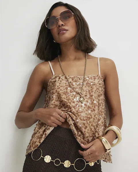 River Island Sequin Sleeveless Cami Top