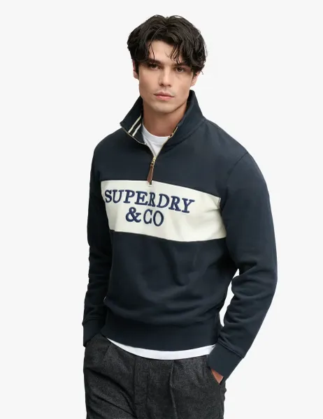 Superdry & Co Cotton Rich Logo Half Zip Sweatshirt Black Mix