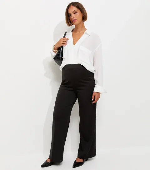 Women's Maternity Black Jersey Wide Leg Trousers