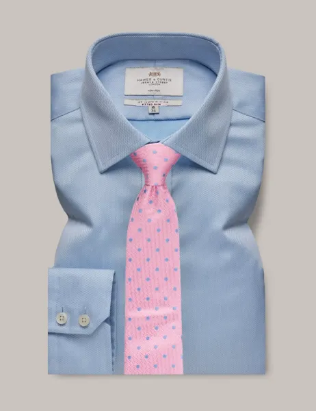 Hawes & Curtis Slim Fit Pure Cotton Pique Shirt Blue