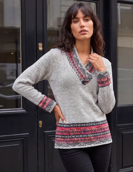 Roman Fair Isle Button Detail Jumper Grey