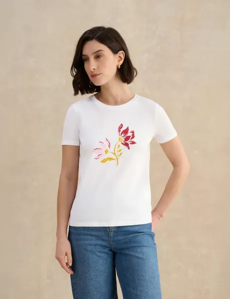 Hobbs Pure Cotton Floral T-Shirt White Mix