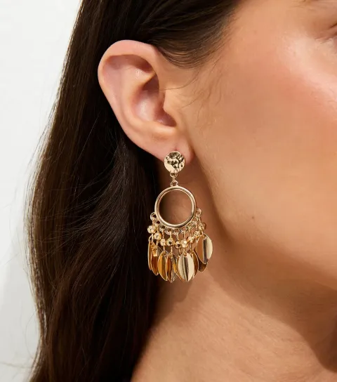 New Look Gold Tone Boho Circle Tassle Drop Earrings