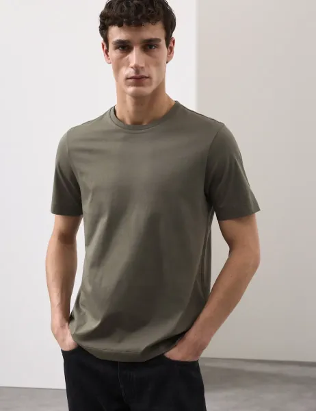 Autograph Pure Supima Cotton Performance Crew Neck T-shirt Medium Khaki