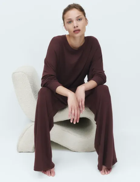 Marks & Spencer Flexifit Wide Leg Lounge Pyjama Set Mahogany