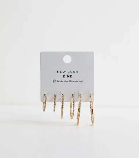 Pack of 3 Gold Tone Diamant?� Hoop Earrings