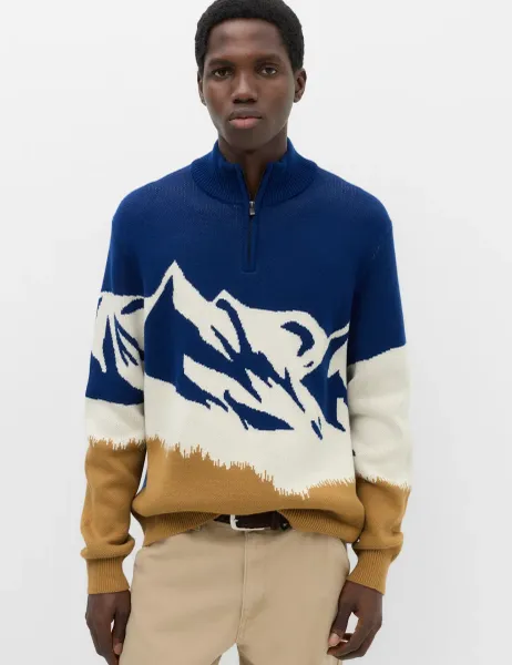 Marks & Spencer Cotton Rich Mountain Half Zip Jumper