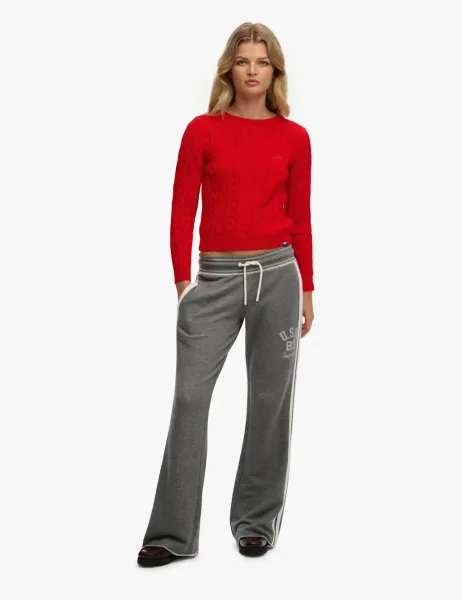 Superdry & Co Cotton Rich Side Stripe Wide Leg Joggers Light Grey