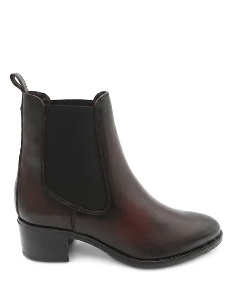 Jones Bootmaker Leather Chelsea Block Heel Ankle Boots Burgundy