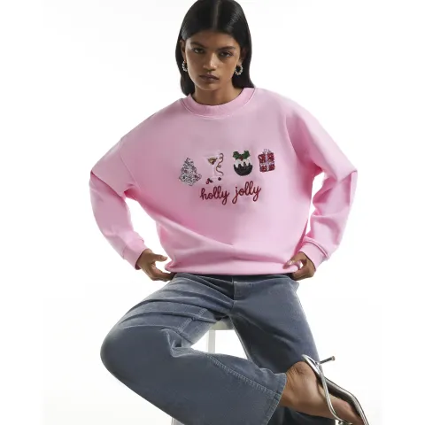 River Island Holly Jolly Embroidered Xmas Sweatshirt