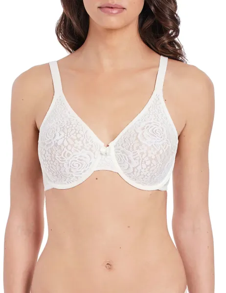 Wacoal Halo Floral Lace Wired Non-Padded Plunge Bra Ivory