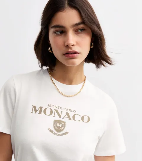 New Look Women's White Monaco Slogan T-Shirt