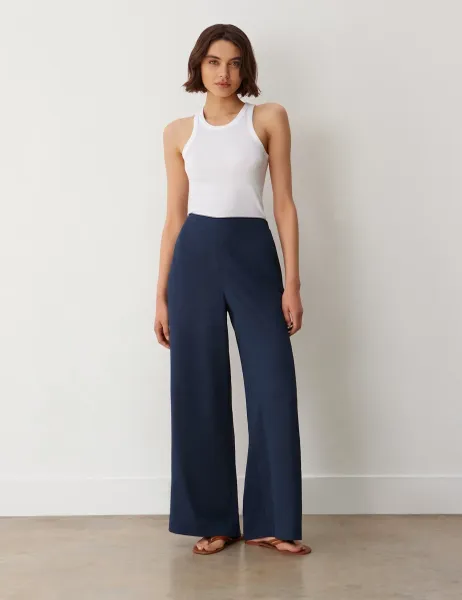 Finery London Crepe Wide Leg Trousers Navy