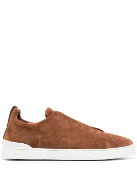 Men Triple Stitch Suede Sneakers Brown