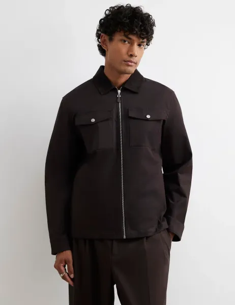 River Island Regular Fit Corduroy Twill Overshirt Dark Brown